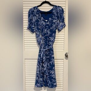 Talbots Blue and White Floral Long Sleeve Dress